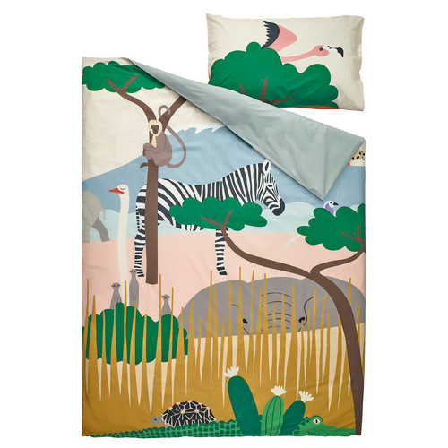 SANDLÖPARE Duvet cover and pillowcase, multicolour/savannah, 150x200/50x60 cm