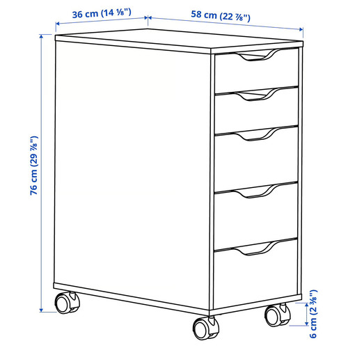 ALEX Drawer unit on castors, dark grey/black, 36x76 cm