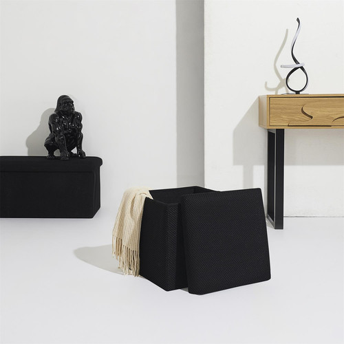 Folding Storage Pouffe Vels Atom, black