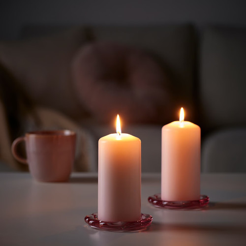 DAGLIGEN Unscented pillar candle, light pink, 14 cm 40 hr