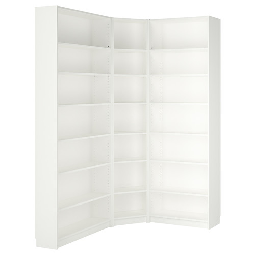 BILLY Bookcase corner comb w ext units, white, 136/136x28x237 cm