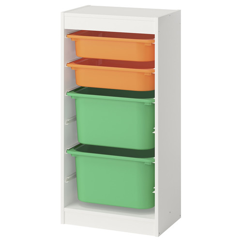 TROFAST Storage combination with boxes, white light orange/bright green, 46x30x94 cm