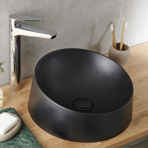 GoodHome Round Resin Counter-mounted Basin Allos, black