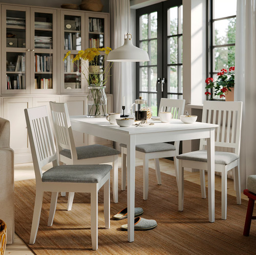 NÄSINGE / NÄSINGE Table and 4 chairs, white/white Tibbleby beige-grey, 130x80 cm