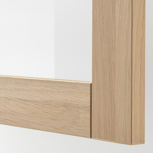 BESTÅ Storage combination w doors/drawers, white stained oak effect/Lappviken/Stubbarp white stained oak eff clear glass, 120x42x213 cm