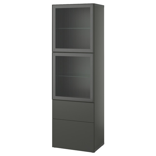 BESTÅ Storage combination w glass doors, dark grey Lappviken/Fällsvik anthracite, 60x42x193 cm