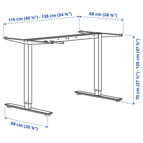 TROTTEN Underframe sit/stand f table top, anthracite, 120/160 cm
