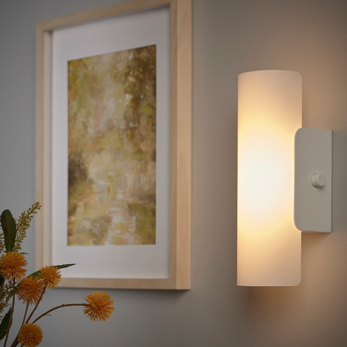 HAVSDUN LED wall lamp, dimmable white/frosted glass white