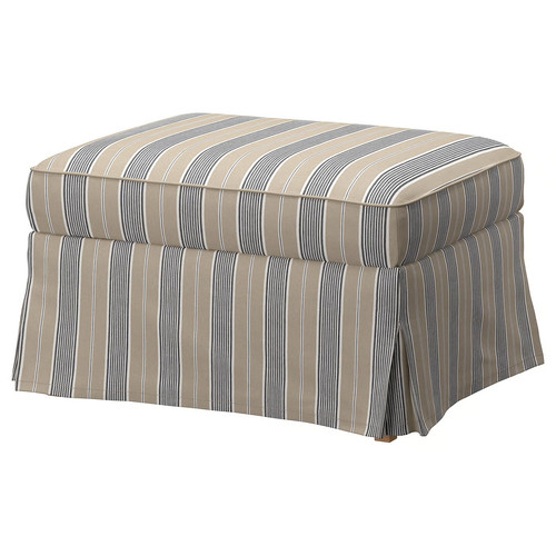 EKTORP Footstool with storage, Karlshov beige/multicolour