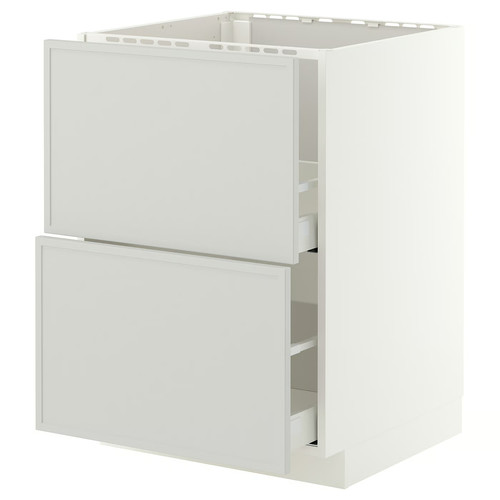 METOD/MAXIMERA Base cab f sink+2 fronts/2 drawers, white/Aspudden light grey, 60x60 cm