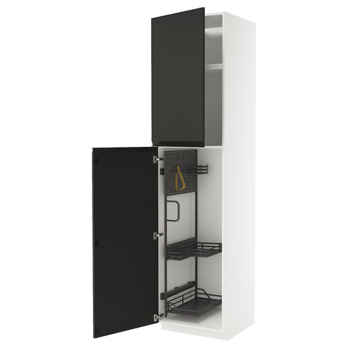 METOD High cabinet with cleaning interior, white/Upplöv matt anthracite, 60x60x240 cm