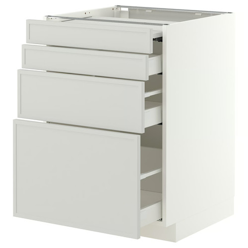 METOD/MAXIMERA Bc w pull-out work surface/3drw, white/Aspudden light grey, 60x60 cm