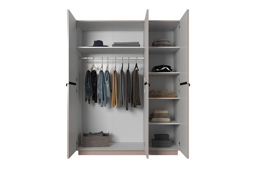Wardrobe Nicole 150 cm, antique pink, black handles