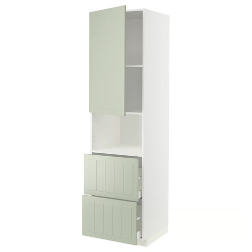 METOD / MAXIMERA Hi cab f micro w door/2 drawers, white/Stensund light green, 60x60x220 cm