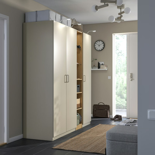 PAX / FORSAND Wardrobe combination, grey-beige grey-beige/oak effect, 185x60x201 cm