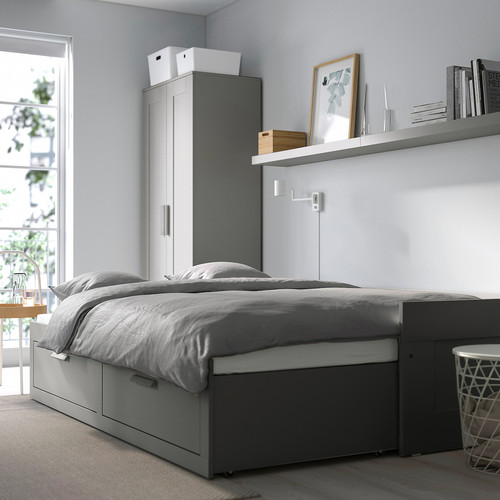 BRIMNES Day-bed w 2 drawers/2 mattresses, grey/Vannareid firm, 80x200 cm