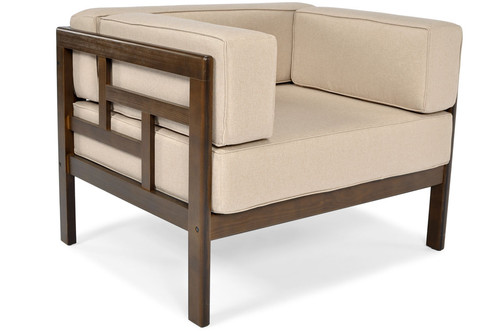 Garden Outdoor Armchair with Cushions, dark brown, beige