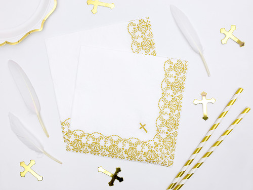 Paper Napkin IHS Holy Communion 33x33cm 20pcs, gold