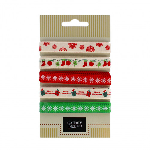 Decorative Christmas Ribbon Set, 10 mm x 1.5 m, 5 Rolls