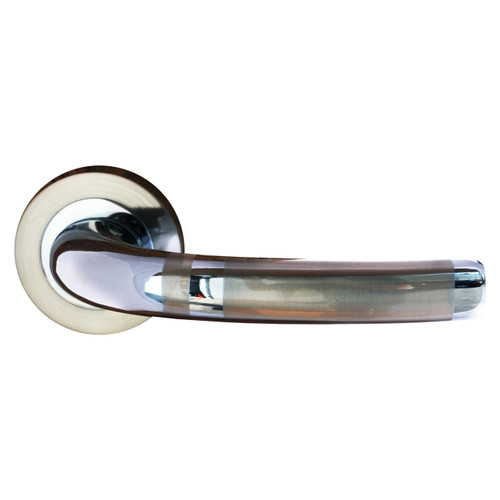 Schaffner Door Handle Olivia, round rose, satin nickel/chrome