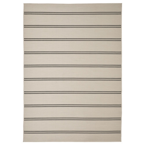 VIRKLUND Rug flatwoven, in/outdoor, beige/dark grey, 160x230 cm