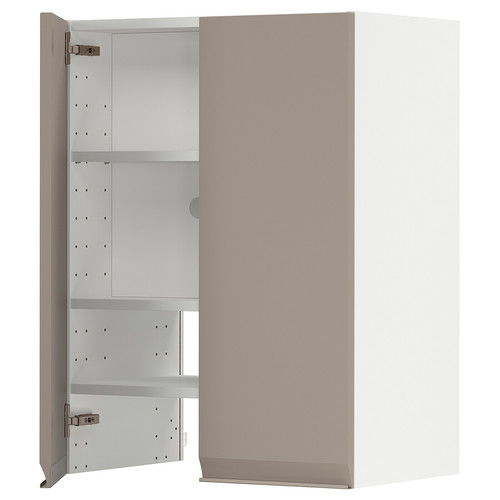 METOD Wall cb f extr hood w shlf/door, white/Upplöv matt dark beige, 60x80 cm
