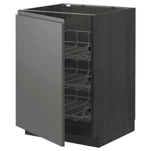METOD Base cabinet with wire baskets, black/Voxtorp dark grey, 60x60 cm