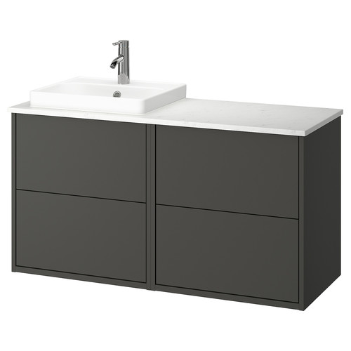 HAVBÄCK / ORRSJÖN Wash-stand/wash-basin/tap, dark grey/white marble effect, 122x49x71 cm