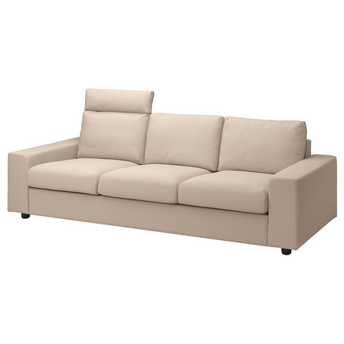 VIMLE Cover for 3-seat sofa, with headrest with wide armrests/Hallarp beige