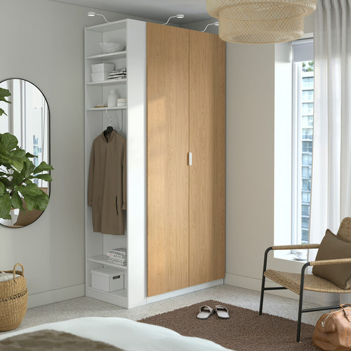 PAX / STORKLINTA Wardrobe combination, white oak effect/white, 120x60x236 cm