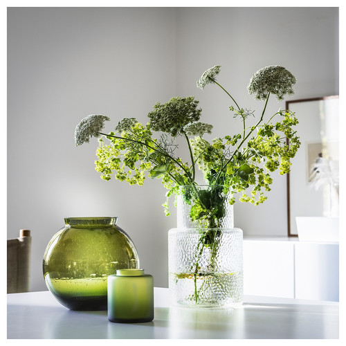 KONSTFULL Vase, frosted glass/green, 10 cm