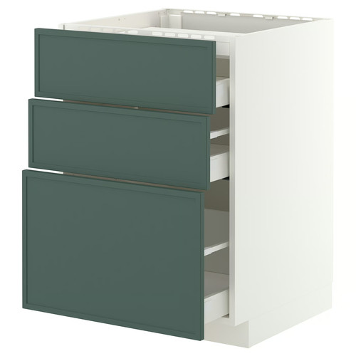 METOD/MAXIMERA Base cab f hob/3 fronts/3 drawers, white/Aspudden dark grey-green, 60x60 cm