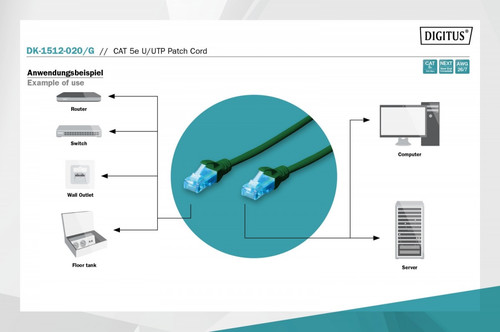 Digitus Patch Cord U/UTP kat.5e PVC 2m, green