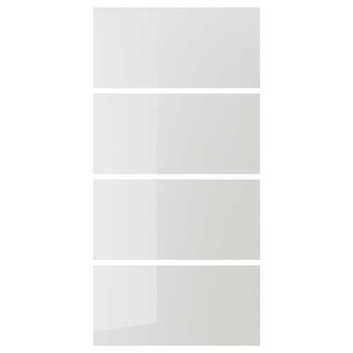 HOKKSUND 4 panels for sliding door frame, high-gloss light grey light grey, 100x201 cm