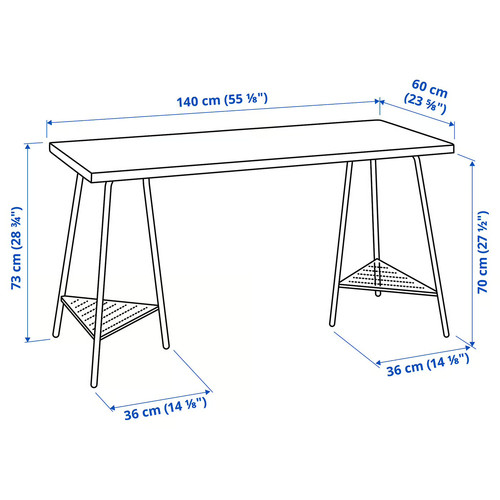 LAGKAPTEN / TILLSLAG Desk, black-brown/white, 140x60 cm