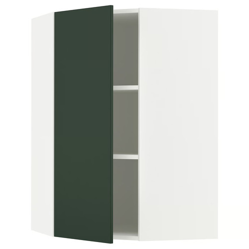 METOD Corner wall cabinet with shelves, white/Havstorp deep green, 68x100 cm