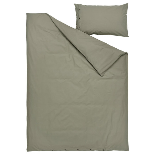 KRÅKRISMOTT Duvet cover and pillowcase, light green, 150x200/50x60 cm