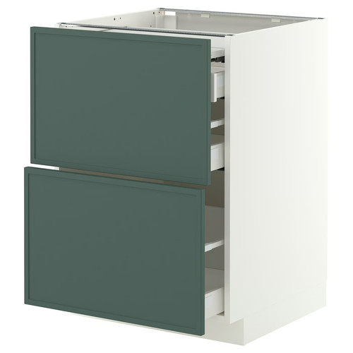 METOD/MAXIMERA Bc w pull-out work surface/3drw, white/Aspudden dark grey-green, 60x60 cm