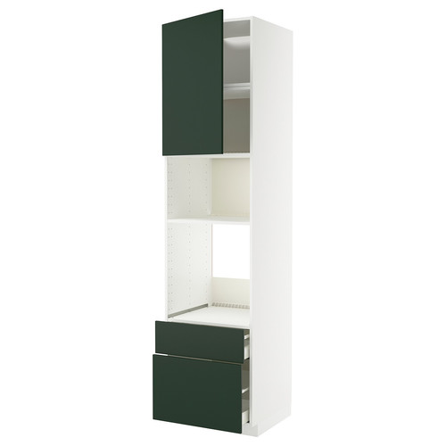 METOD / MAXIMERA High cab f oven/micro w dr/2 drwrs, white/Havstorp deep green, 60x60x240 cm