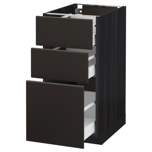 METOD / MAXIMERA Base cabinet with 3 drawers, black/Kungsbacka anthracite, 40x60 cm