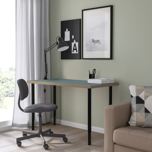 LAGKAPTEN / OLOV Desk, grey-turquoise/black, 120x60 cm