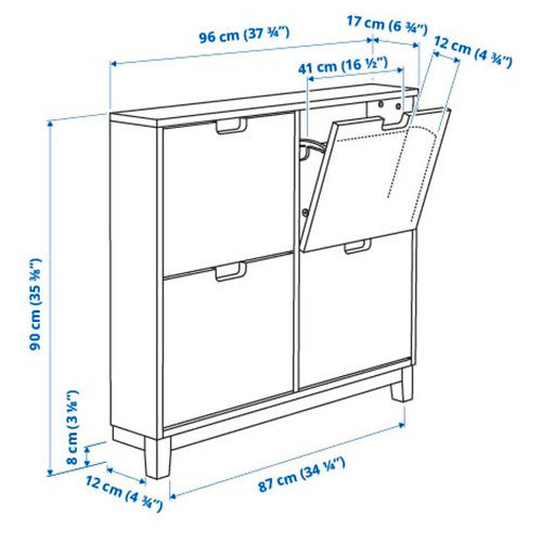 STÄLL Shoe cabinet with 4 compartments, white, 96x17x90 cm