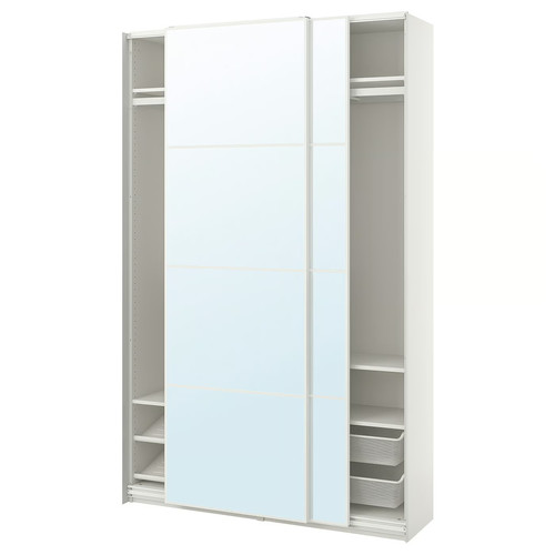PAX / AULI Wardrobe with sliding doors, white/mirror glass, 150x44x236 cm