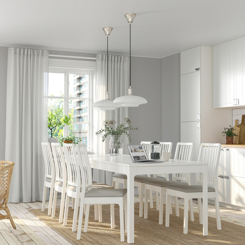 EKEDALEN / EKEDALEN Table and 8 chairs, white white/Ramna light grey, 180/240 cm