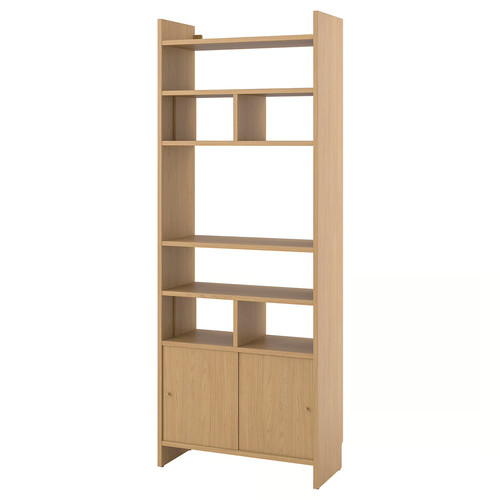 LÅDMAKARE Storage combination w sliding doors, with 2 shelf inserts/oak effect, 81x35x212 cm