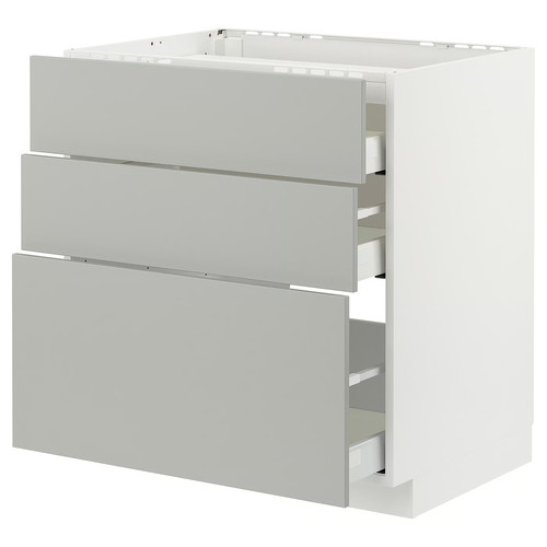 METOD / MAXIMERA Base cab f hob/3 fronts/3 drawers, white/Havstorp light grey, 80x60 cm