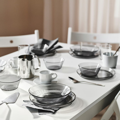 HAVSGÄDDA Side plate, stripe pattern/grey, 21 cm
