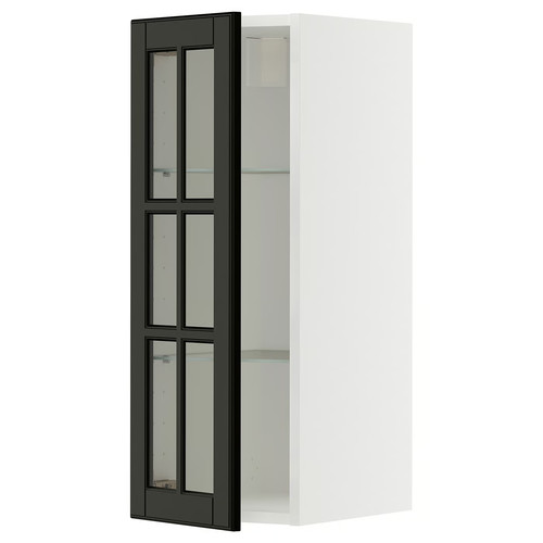 METOD Wall cabinet w shelves/glass door, white/Bodbyn black, 30x80 cm