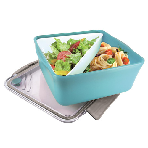 Lunch Box Divided with Fork 2.6l, light blue