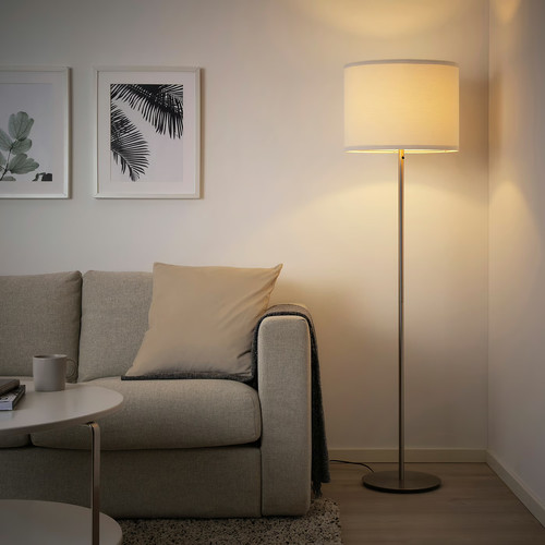 RINGSTA / SKAFTET Floor lamp, white, nickel-plated